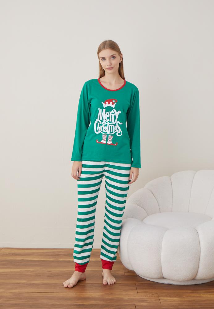 Pijama Dama Craciun "Mery Christhmas" ,maneca lunga ,pantaloni lungi,Engros